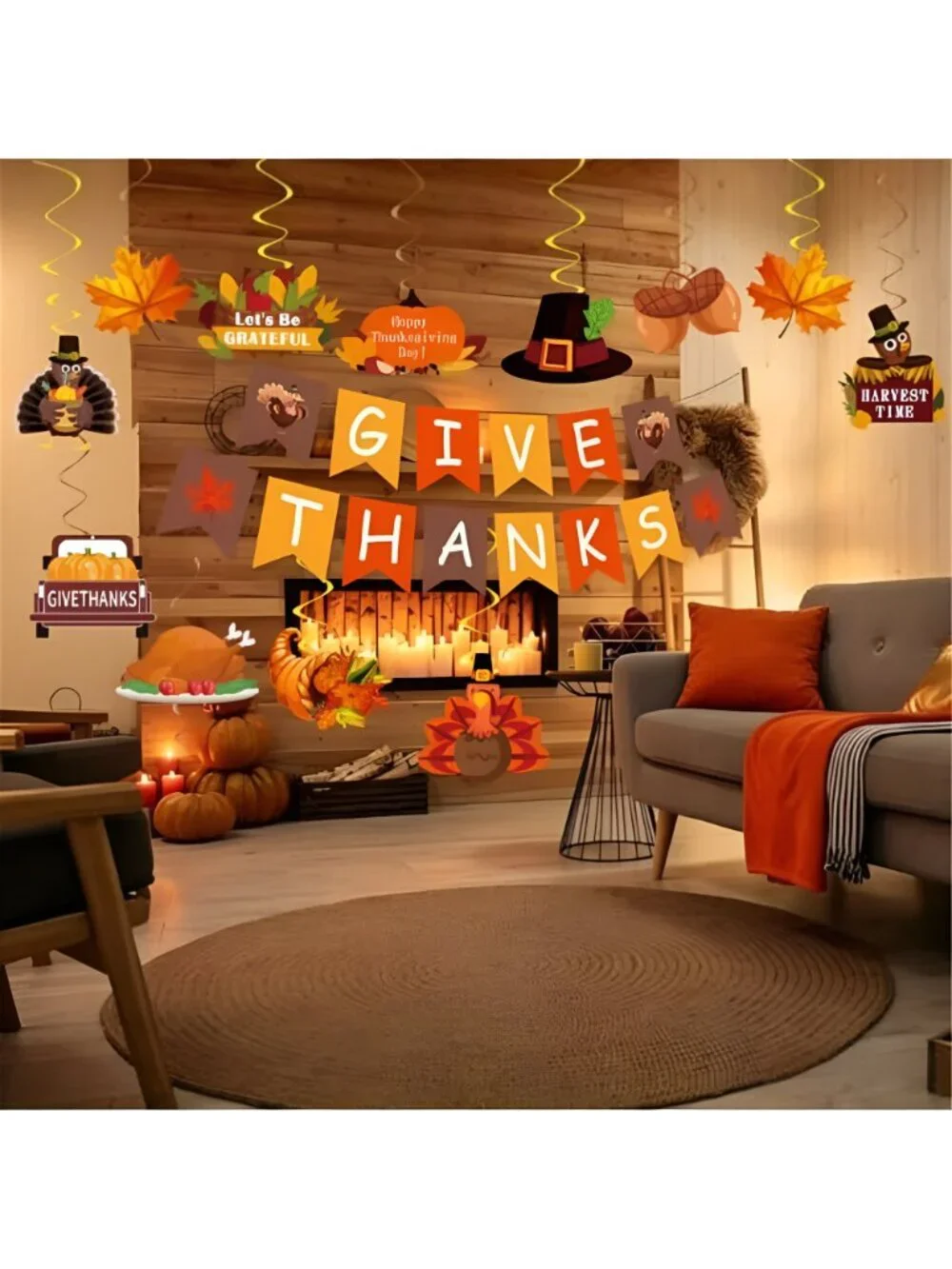 Thanksgiving Party Decorations Thanks Banner,Hanging Swirls, Tablecloth